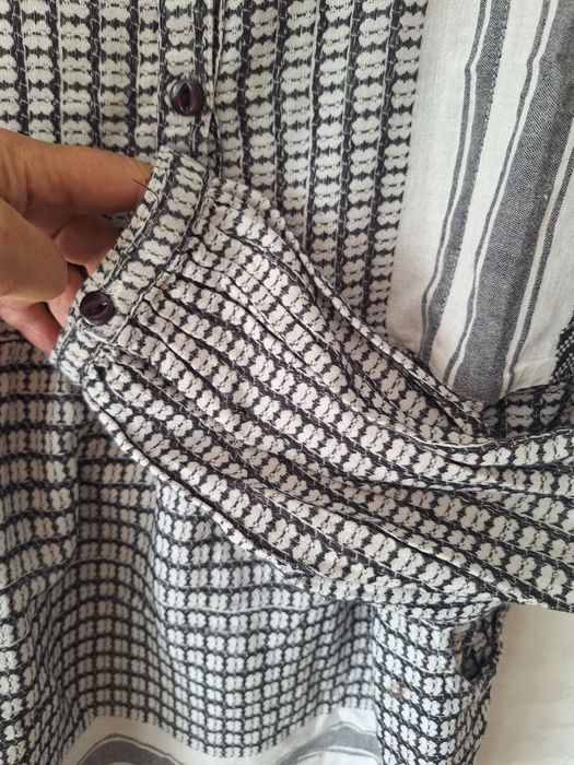 Bluzka z baskinką 40 L biało szara wzór kieszenie boczne  wiązanie