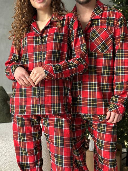 парні піжами новорічні в клітинку/піжами для сімейних фото/парний одяг