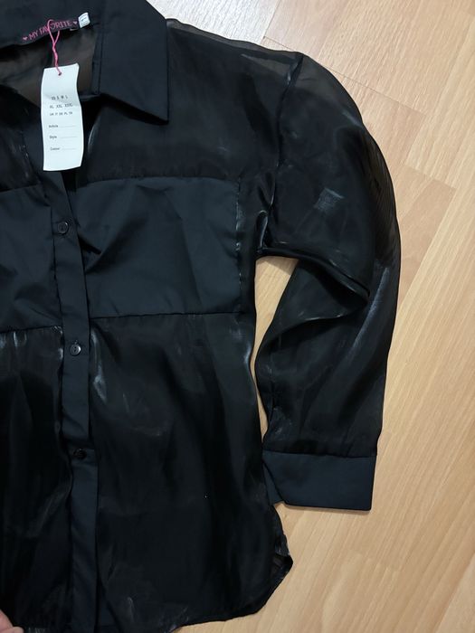 Чорна прозора блузка з органзи