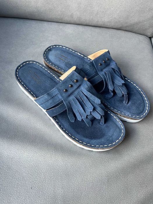 Klapki skórzane Ecco, r. 41 japonki Zamszowe Granatowe boho pinterest