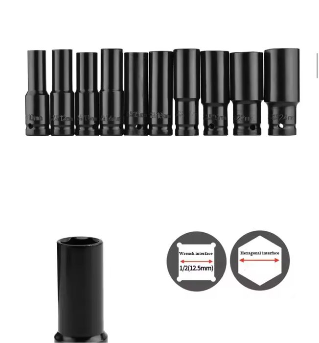 Головка 1/2 ударна: 8.10.12.13.14.16.17.19.22.24 мм подовжена підсилен