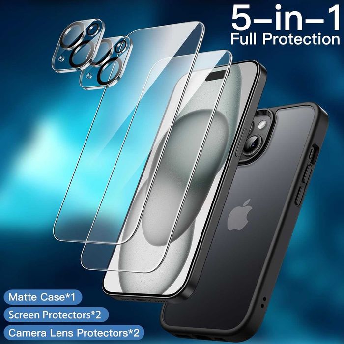 Etui do Smartfonu iPhone 15 Plus z szkłem hartowanym na ekran i aparat 5w1