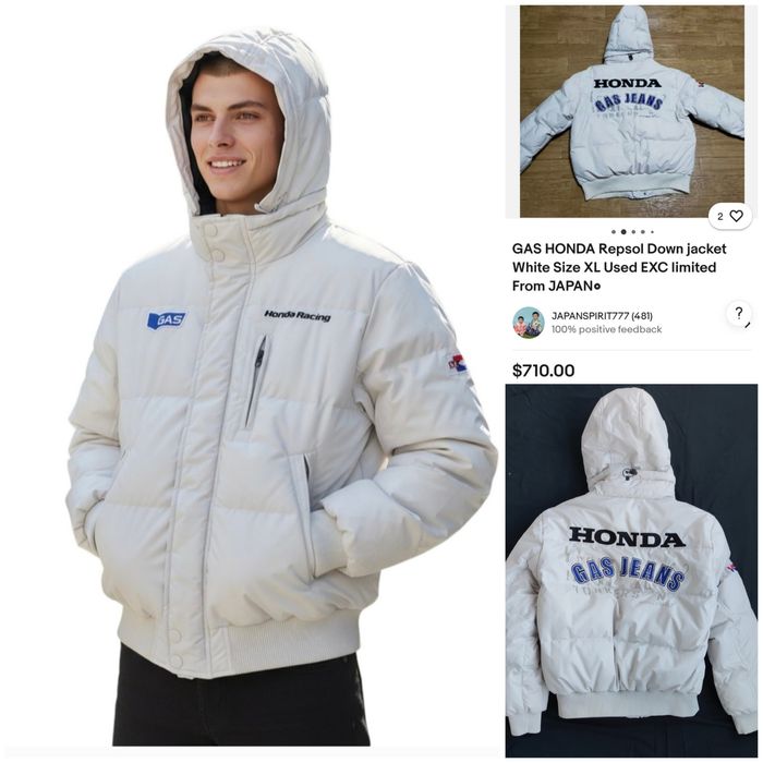 Пуховік колекційний  вінтажний колаборація gas & honda р.xl