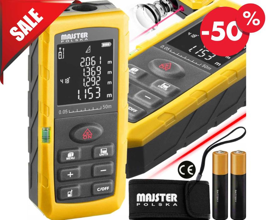 DALMIERZ Laserowy Miernik Odległości Cyfrowy 50m Poziomica (GRATIS)