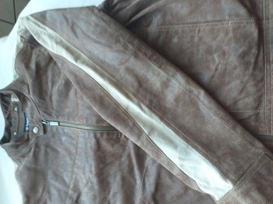 Kurtka skórzana bomberka pilotka lampasy skóra zamsz biker