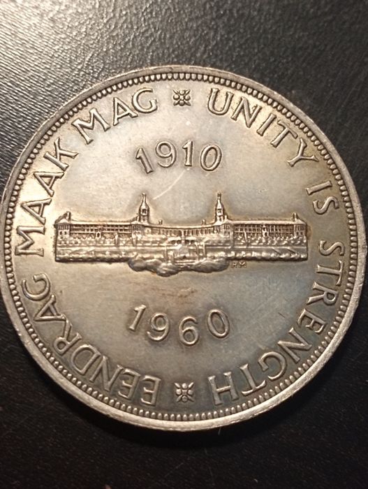 5 shillings 1960 -50º Aniversário União Sul Africana -A. do Sul -Prata