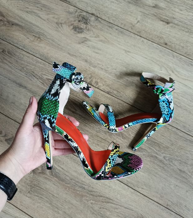 Szpilki 38 sandałki snake print wąż wesele sesja impreza sylwester