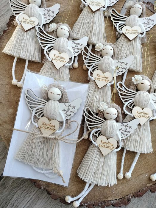 Aniołek podziękowanie dla gości Komunia Święta Makrama