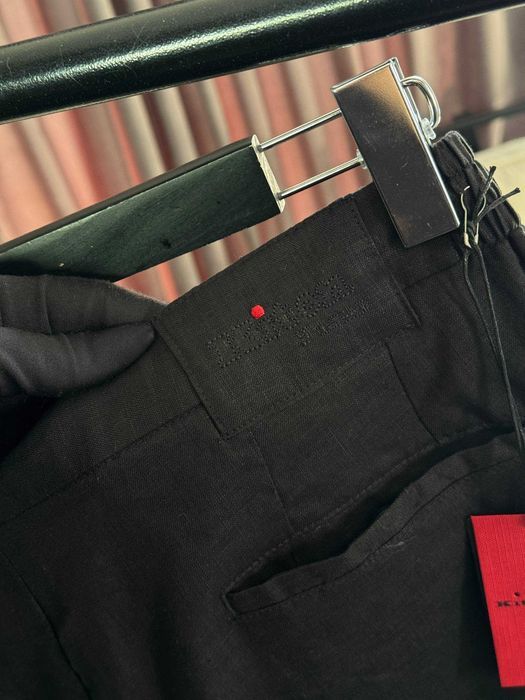 Мужские льняные брюки Kiton классические черные штаны Китон натуральный лен d094