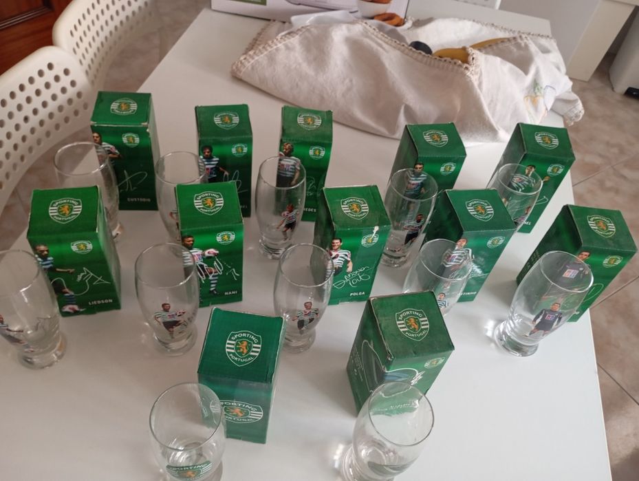 Coleção Completa 12 Copos Oficiais Sporting CP + Caixas Originais