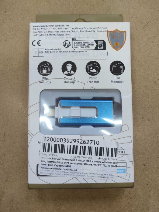 Pamięć USB 64gb dla iPhone, MacOs, PC, Android niebieska