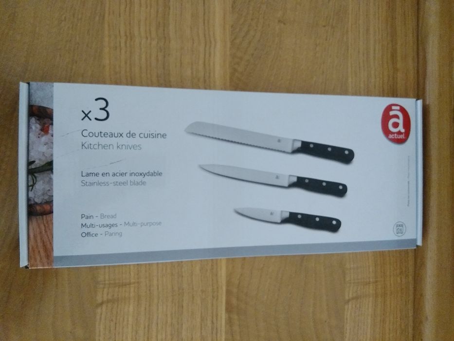Conjunto de 3 facas em aço inoxidável novas