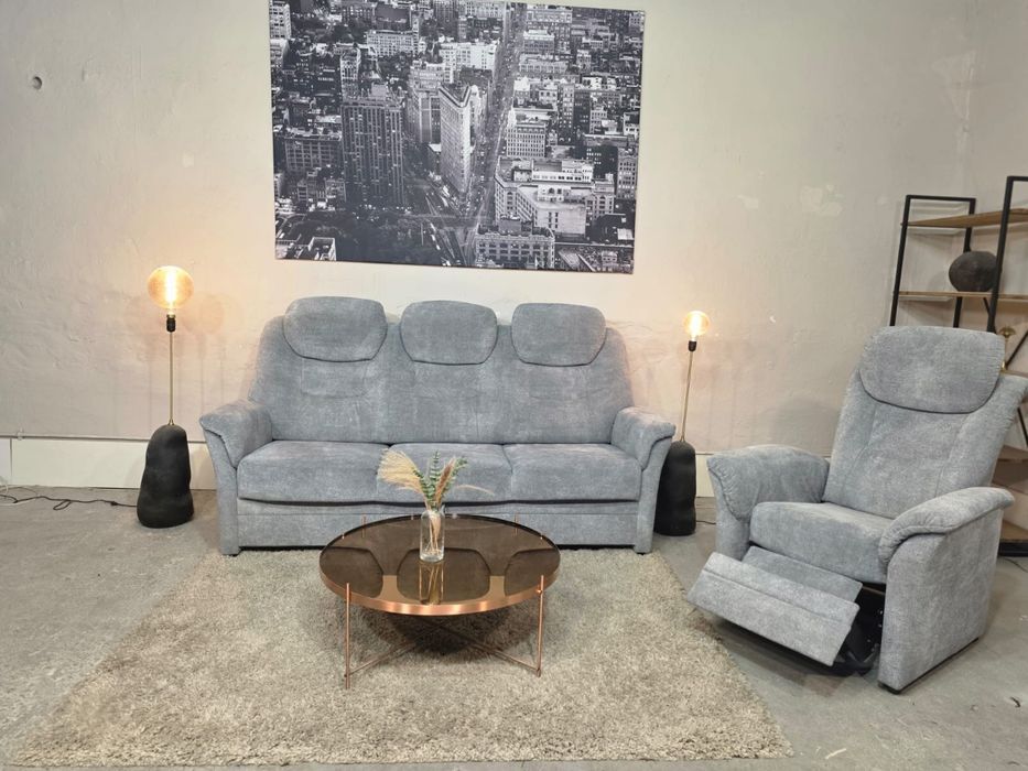 Szara sofa + fotel relax | Rozkładane | Transport GRATIS