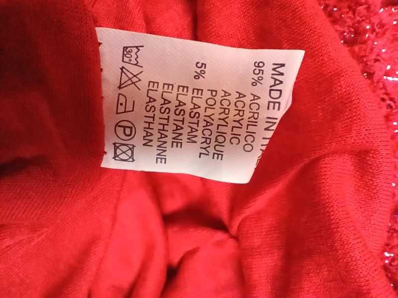 Sweter Ciepły Czerwony z Metaliczną Nitką Oversize Noname