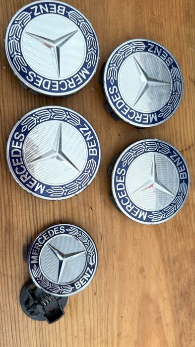 Tampas Centro de Jantes MERCES-BENZ 75mm + Simbolo Capot AZUIS ORIGINAIS