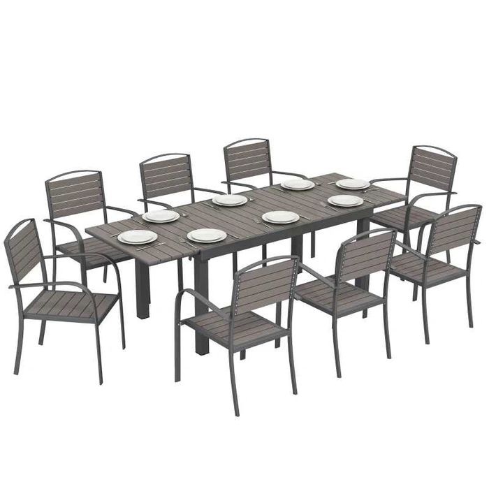 Mesa e 8 Cadeiras de Jardim com Mesa Extensível Estrutura de Alumínio