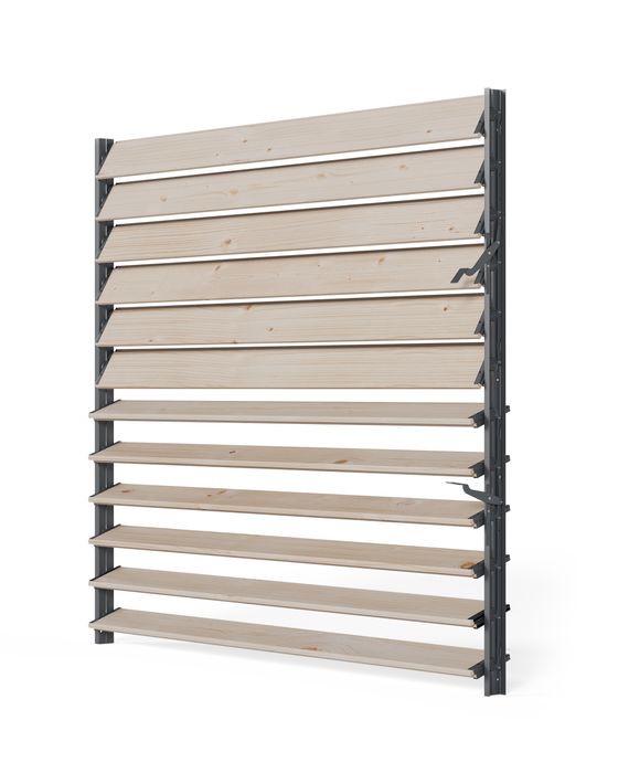System żaluzji 109 cm, ruchome deseczki, metalowy. Stalowy mechanizm