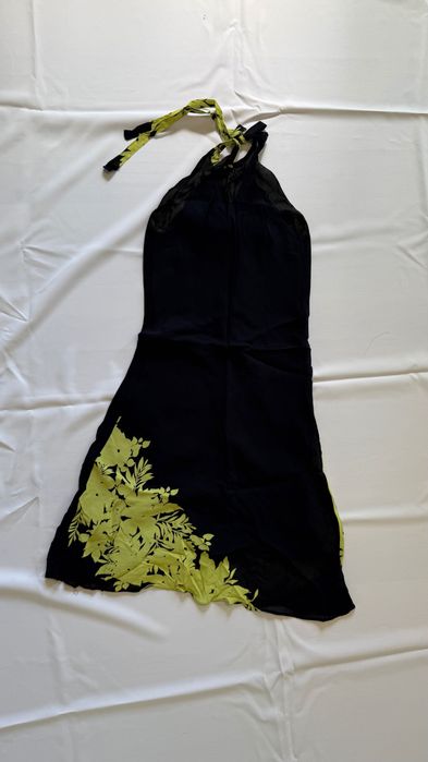 Sukienka midi, granatowa w zielone kwiaty, rozm. S