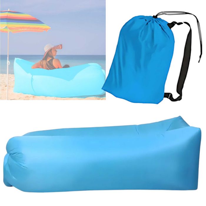 Nadmuchiwana rozkładana sofa na plażę niebieska materac