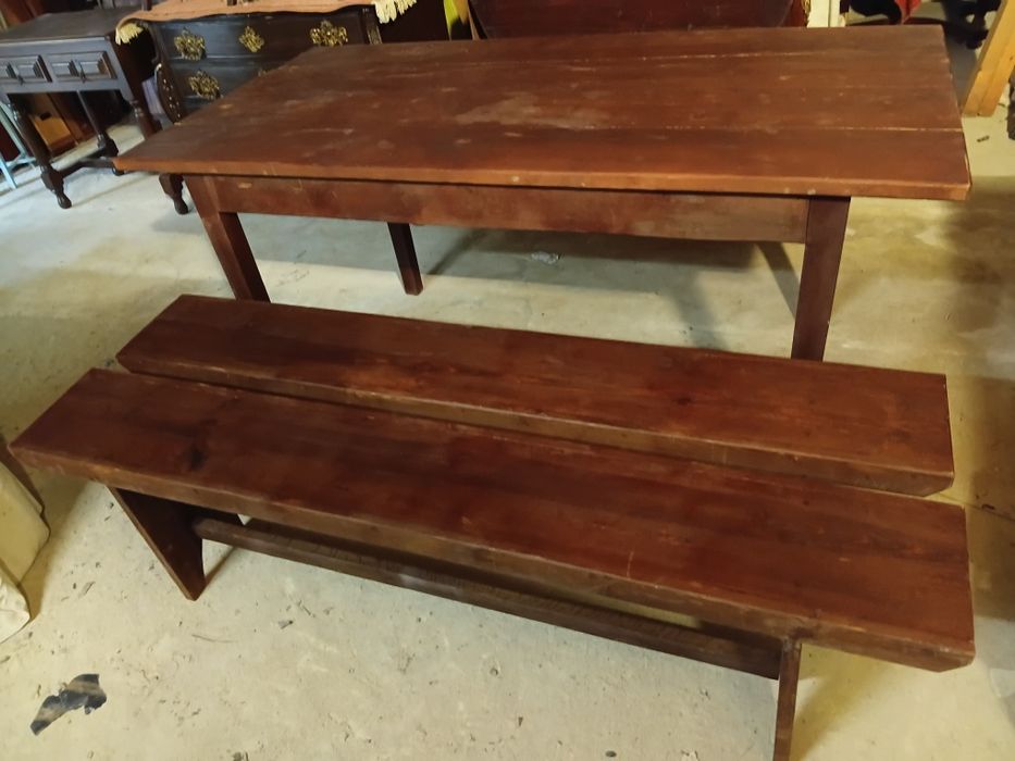 Mesa rústica madeira maciça com 1.60 X 0.80 + 2 bancos com 1.60 conj