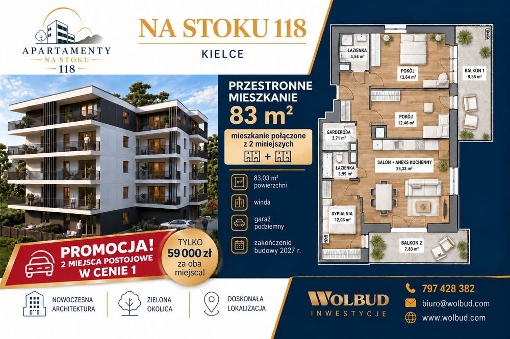 Mieszkanie 83 m² | Na Stoku 118 | 2 miejsca garażowe w cenie 1