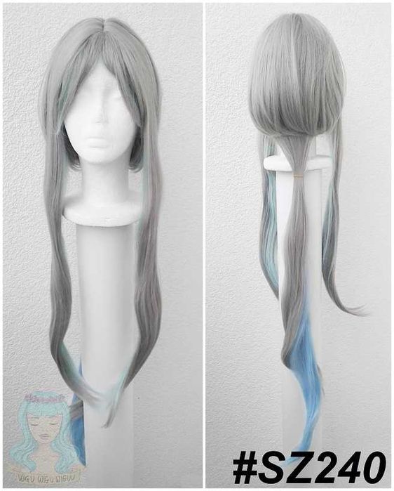 Długa szara peruka z kitką cosplay szary wig Guizhong Genshin Impact