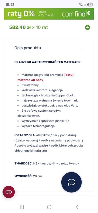 Materac Hamilton Cool Wool 140x200