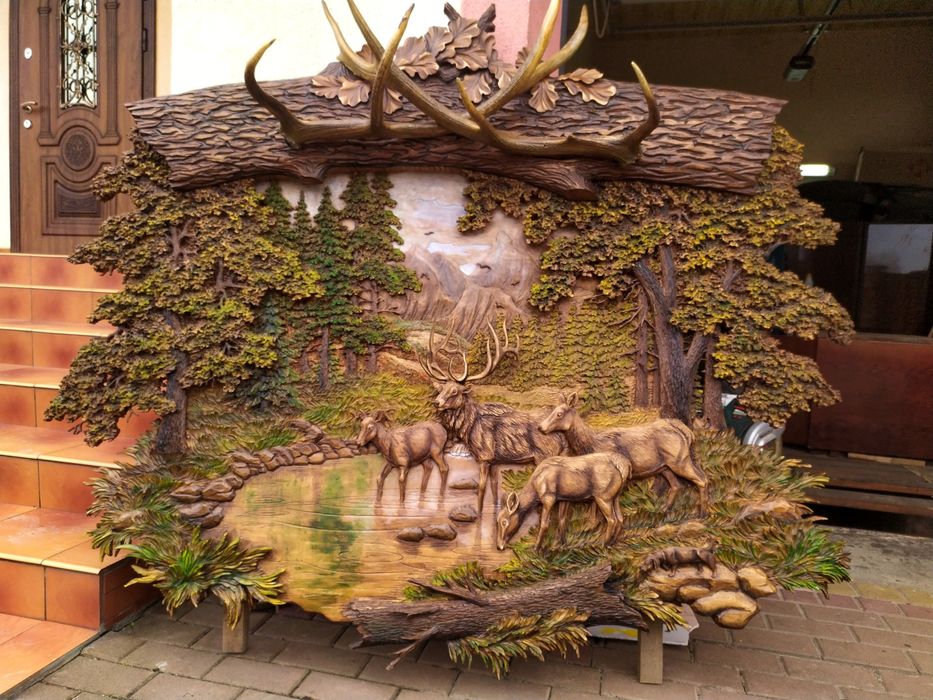 Панно картини різьба по дереву полювання баня сауна