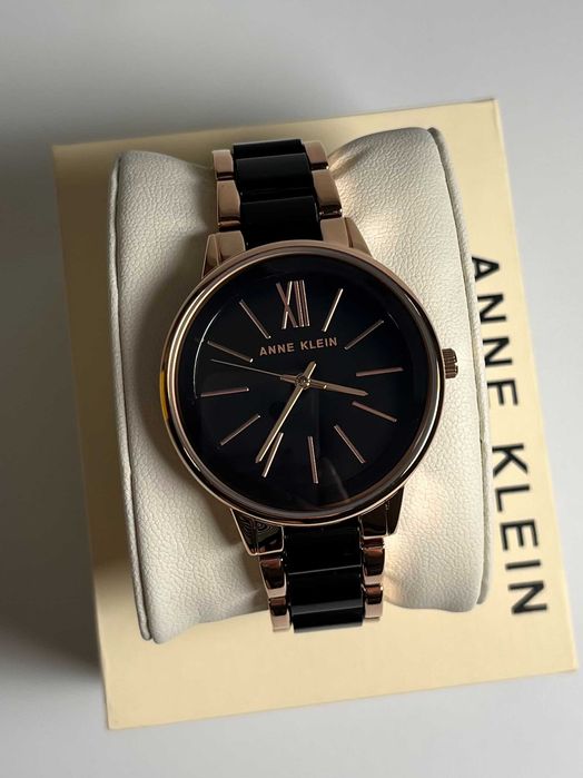 годинник жіночий Anne Klein AK/1412BKRG, годинник круглий чорний, часы