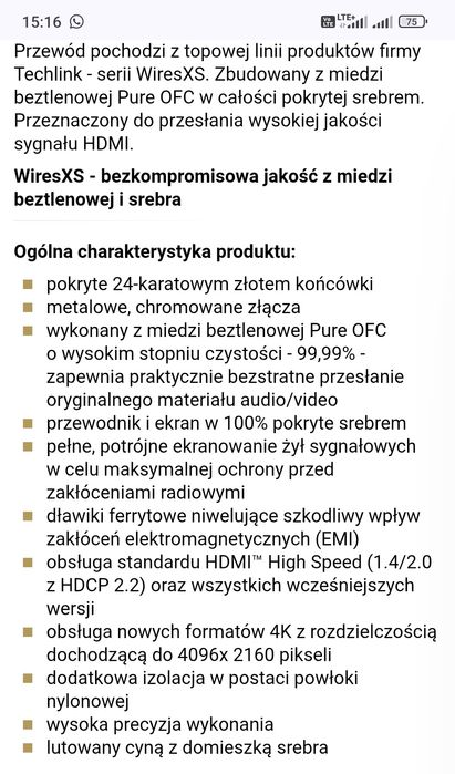 Kabel HDMI Techlink Wires XS. Tanio