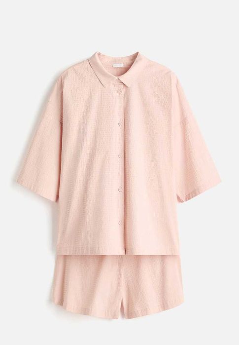 Piżama s nowa kolekcja z bawełnianej kory pudrowy PROMOCJA H&M HOME