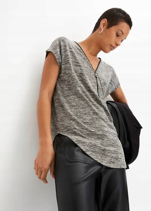 B.P.C t-shirt oversize z zamkiem szary melanż ^40/42