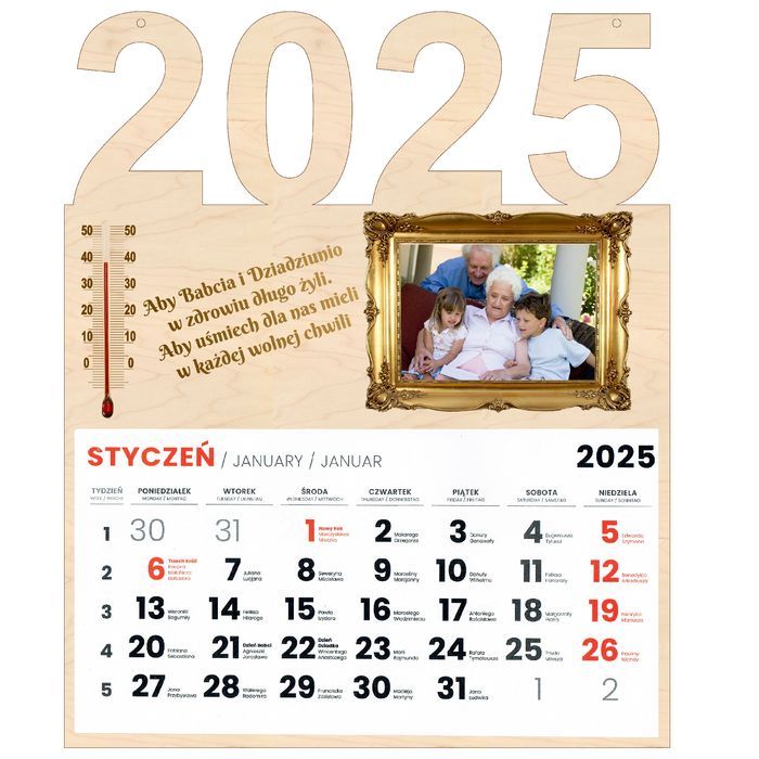 KALENDARZ na Dzień Babci Dziadka z dedykacją termometrem i zdjęciem