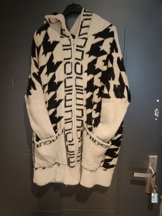 Alpaka pepitka płaszczyk kardigan uniwersalny oversize