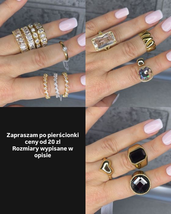 Pierscionek kolor zloty bagieta serce stal chirurgiczna cyrkonie