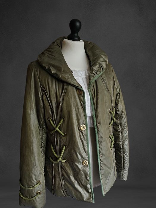 Włoska kurtka unikat Vintage ocieplana taliowana M-L premium khaki