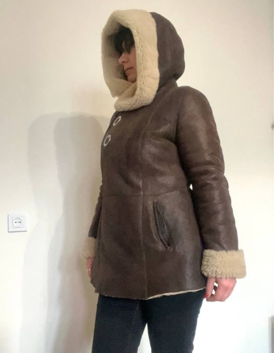 Дублёнка натуральная капюшон M-L