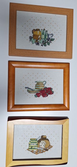 3 quadros ponto cruz moldura e vidro antireflexo novos