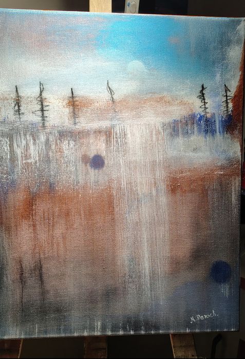 Abstrakcyjny obraz z elementami pejzażu