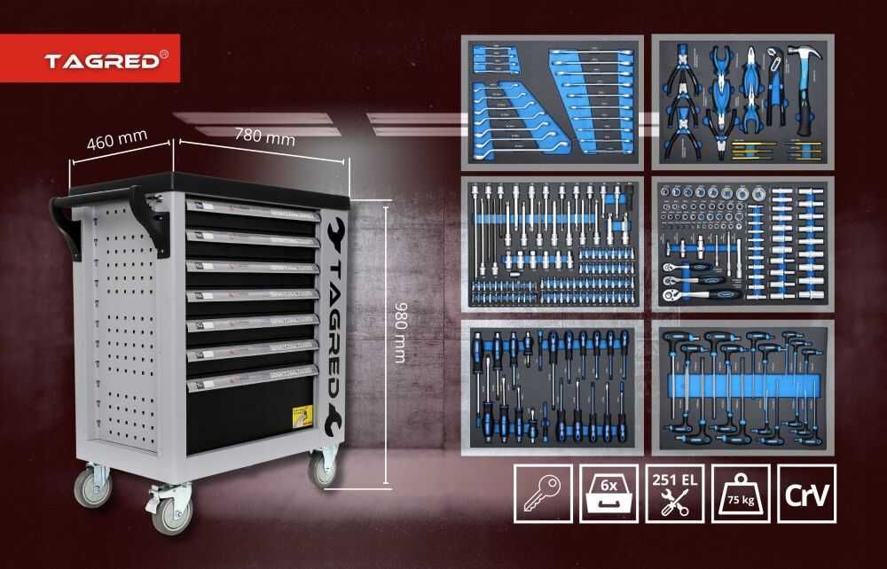 Шафа візок верстак TAGRED для майстерні з інструментами Tagred 251 шт.