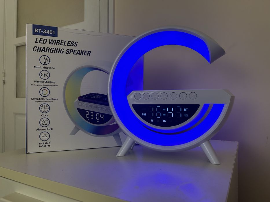 Coluna Bluetooth multifunções com LED/Wireless Charging