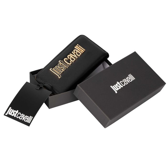 JUST CAVALLI markowy damski portfel pojemny BLACK