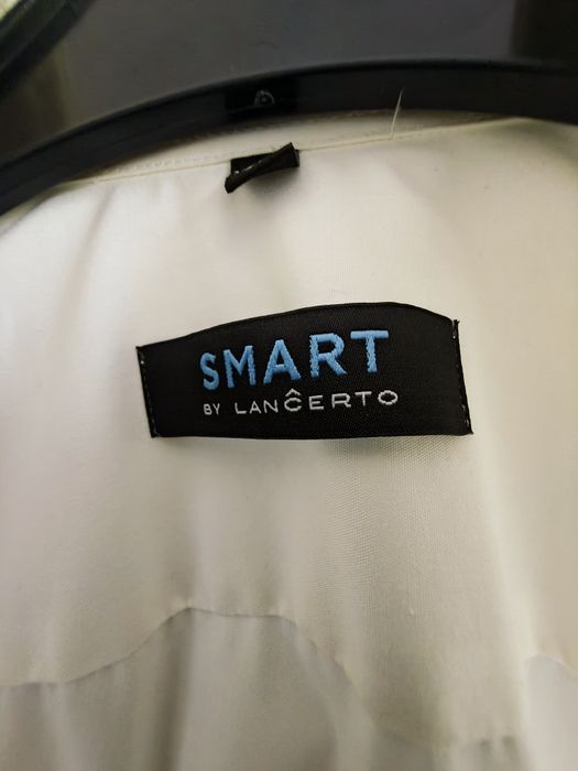 Koszulka męska ecru - Smart by Langerto,  kołnierzyk