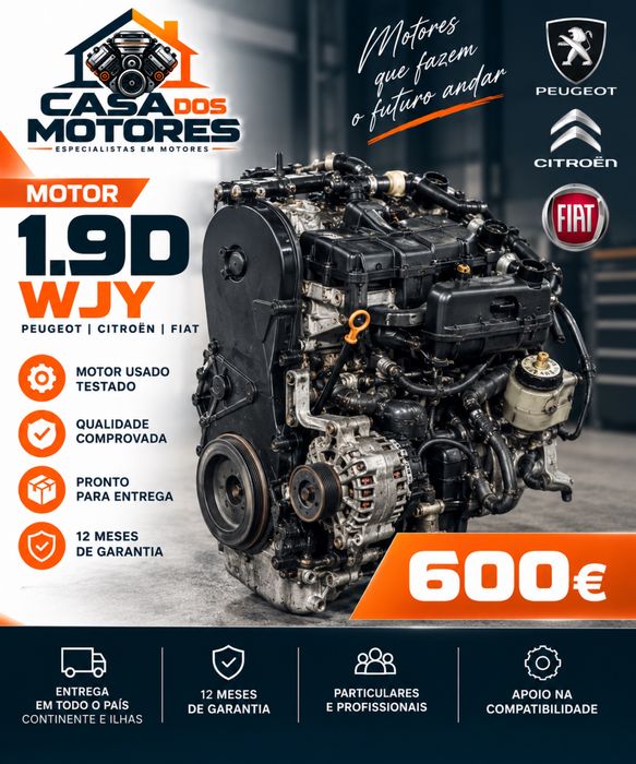 Motor 1.9D WJY Peugeot Citroën Fiat 12 Meses Garantia