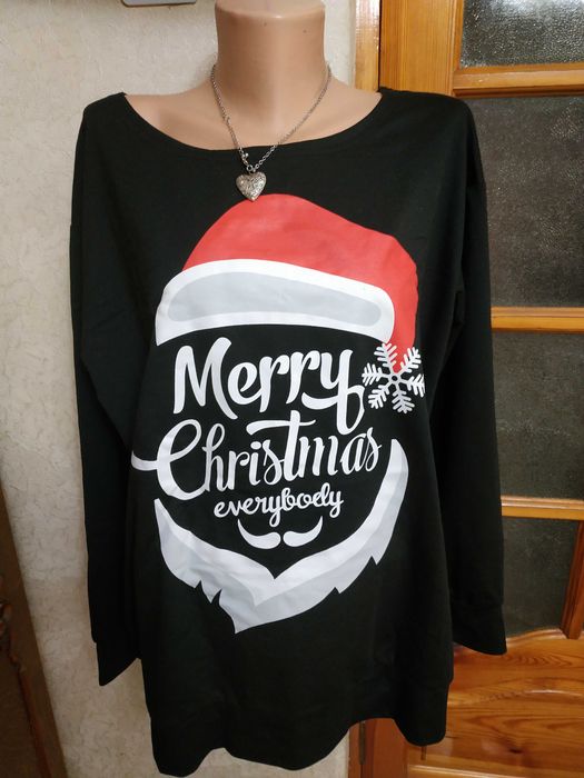 Новорічна, різдвяна чорна кофта унісекс з написом Merry Christmas 3XL