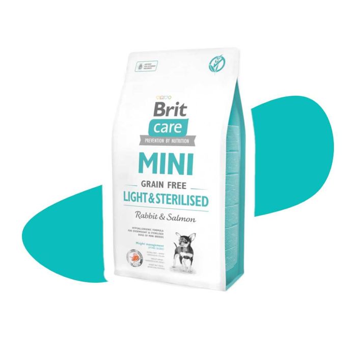 Brit Care Grain Free MINI Light&Sterilised Rabbit&Salmon 2kg królik hipoalergiczna karma dla dorosłych ras miniaturowych z nadwagą lub po sterylizacji