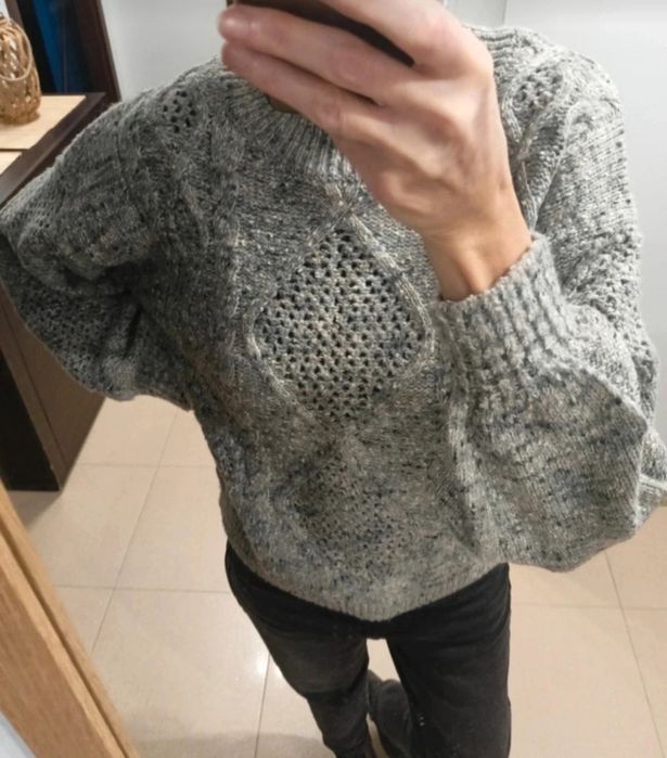 Szary sweter warkocz ONLY