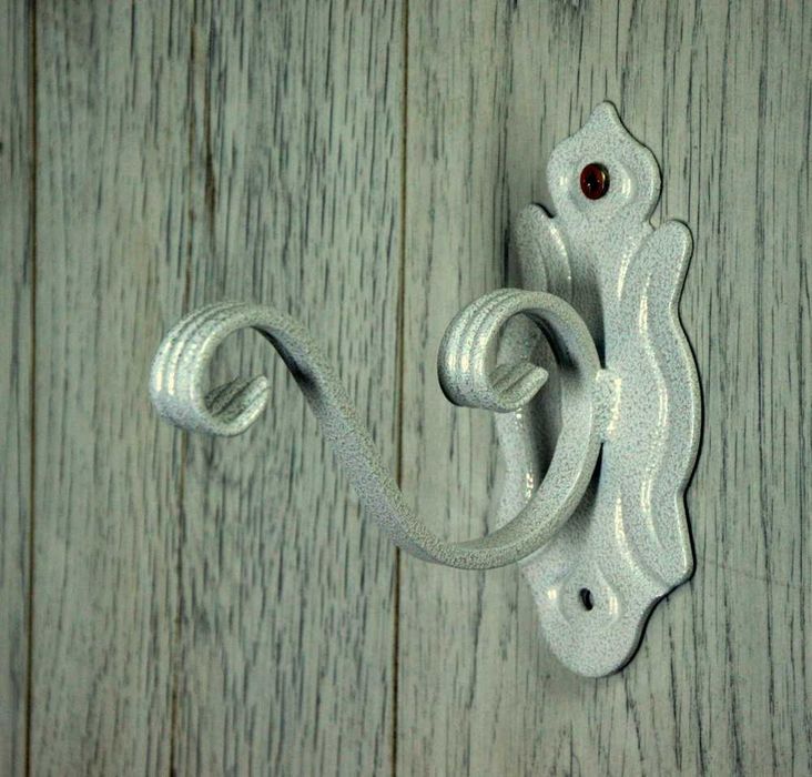 Wieszak Hak Uchwyt metalowy kuty na doniczkę - Biały Antyczny (W08)