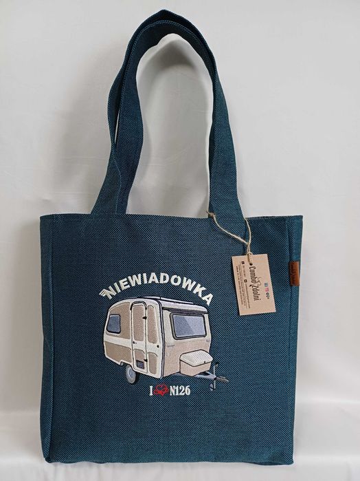 Torba zakupowa, shopper z haftem przyczepy Niewiadów N126