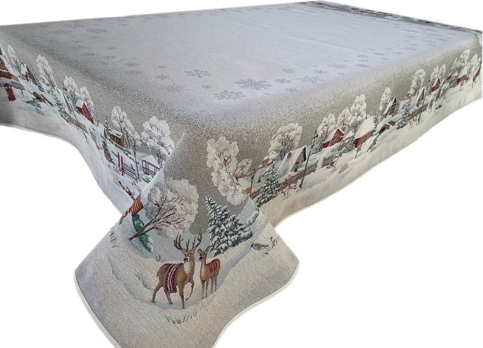 Obrus świąteczny gobelinowy 140x140 cm z domkami 1255